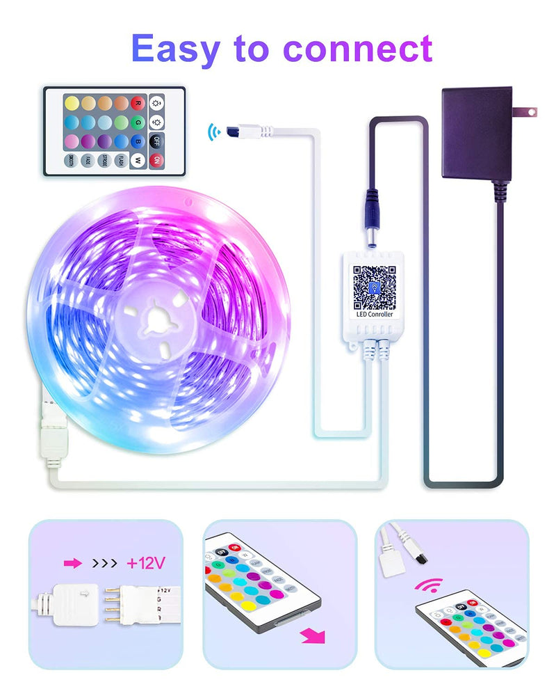 GUPUP 25 FT LED Strip Lights,Bluetooth LED Lights for Bedroom, Color Changing Light Strip with Music Sync, Phone Controller and IR Remote(APP+Remote +Mic). 25FT - NewNest Australia
