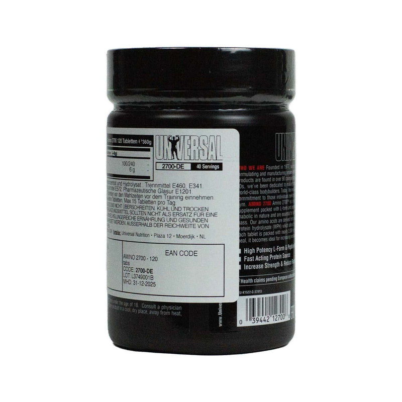 Universal Nutrition Amino 2700 Contains Highly Effective L-Form Amino Acid Supplement & Peptide-Bound Amino Acids, For Building Strength & Increasing Lean Muscle Mass, 120 Tablets - NewNest Australia