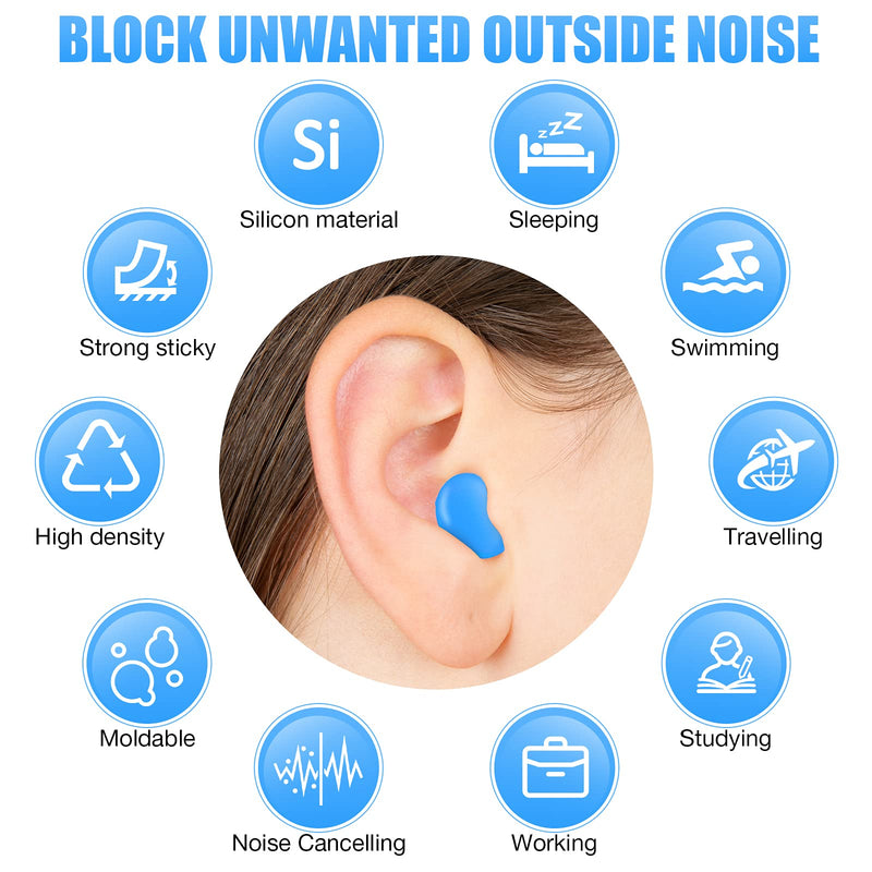14 Pairs Silicone Ear Plugs for Sleeping Soft Reusable Moldable Silicone Earplugs Gel Ear Plugs Noise Cancelling Earplugs with Case for Swimming, Snoring, Concert, Airplane (Blue) Blue - NewNest Australia