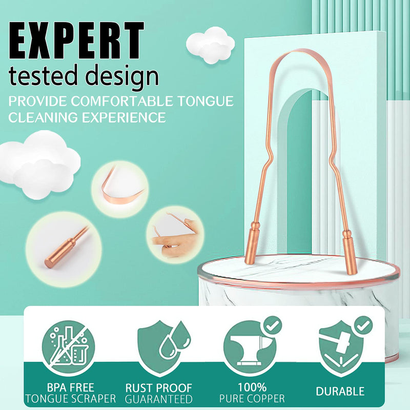 100% Pure Copper Tongue Scraper With Travel Case - Pack Of 2, Naturally Antimicrobial, Eliminates Bad Breath And Maintains Oral Hygiene, Tongue Cleaner For Adults And Children, Easy To Clean U-Copper - NewNest Australia