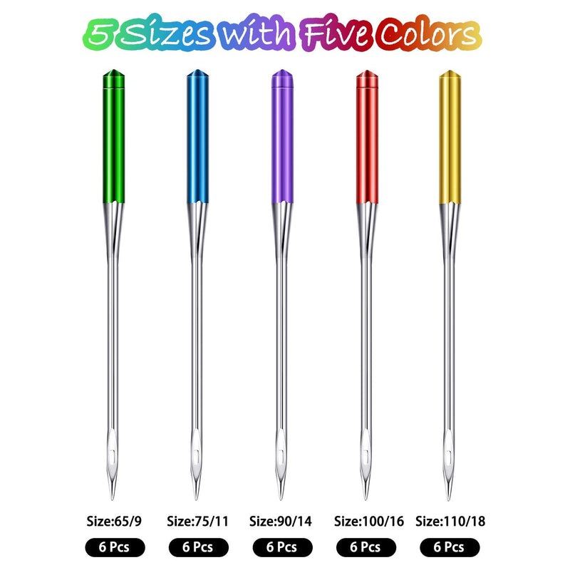 30 Pieces Sewing Machine Needles Universal Regular Point Machine Needles for Home Sewing Machine Compatible with Singer, Brother and Old Sewing Machine Bright Color 9, 11, 14, 16, 18 - NewNest Australia