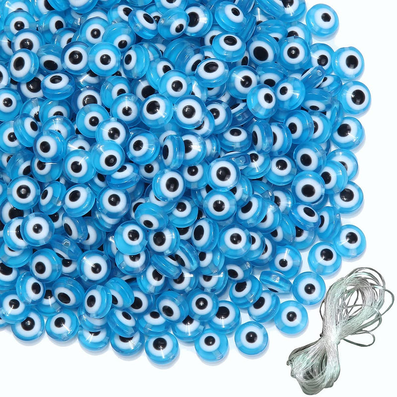 200pcs Evil Eye Beads Aqua Blue Resin Evil Eye Spacer Beads Charms with Elastic Rope for DIY Jewelry Bracelet Necklace Earring Crafts Making Handmade (Aqua Blue) - NewNest Australia