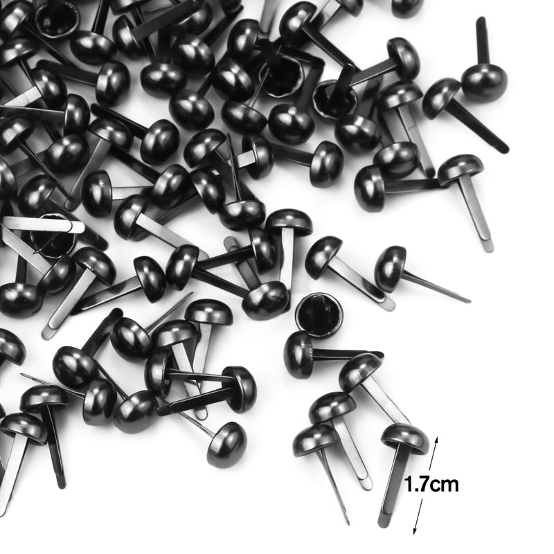 Bercoor 200 Pieces Paper Fasteners Brads, Round Metal Paper Brass Fasteners Brads for Paper Crafts, Decorative Scrapbooking, DIY Art School Project Supplies, 8 x 17mm (Black) Black - NewNest Australia