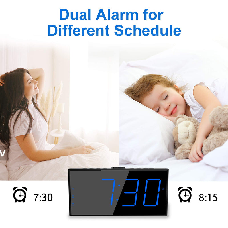 Loud Alarm Clock for Heavy Sleepers,Vibrating Alarm Clock for Hearing Impaired Deaf,Annoying Alarm Clock,USB Port,Dual Alarm with Snooze,7" Large Dimmable LED Display,Battery Backup,Easy to Use,DST Blue - NewNest Australia