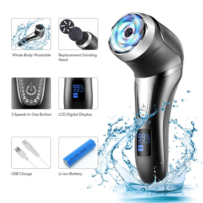 Asiaark Foot Callus Remover - Rechargeable Waterproof Electric Foot Files for Dry Hard Dead Skin and Cracked Heels, Professional Pedicure Tools with 3 Grinding Heads and 2 Speeds - NewNest Australia