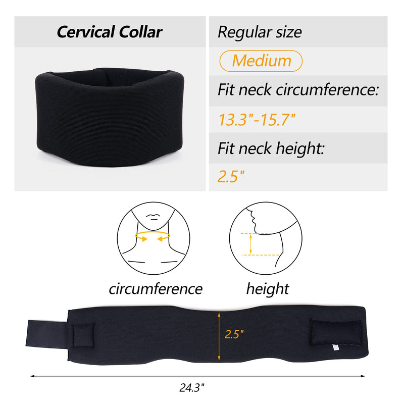 Soft Foam Neck Brace Universal Cervical Collar, Adjustable Neck Support Brace for Sleeping - Relieves Neck Pain and Spine Pressure, Neck Collar After Whiplash or Injury(Black 2.5" Depth Collar, M) Black Narrow 2.5" Depth Collar Medium (13.3-15.7 Inch) - NewNest Australia