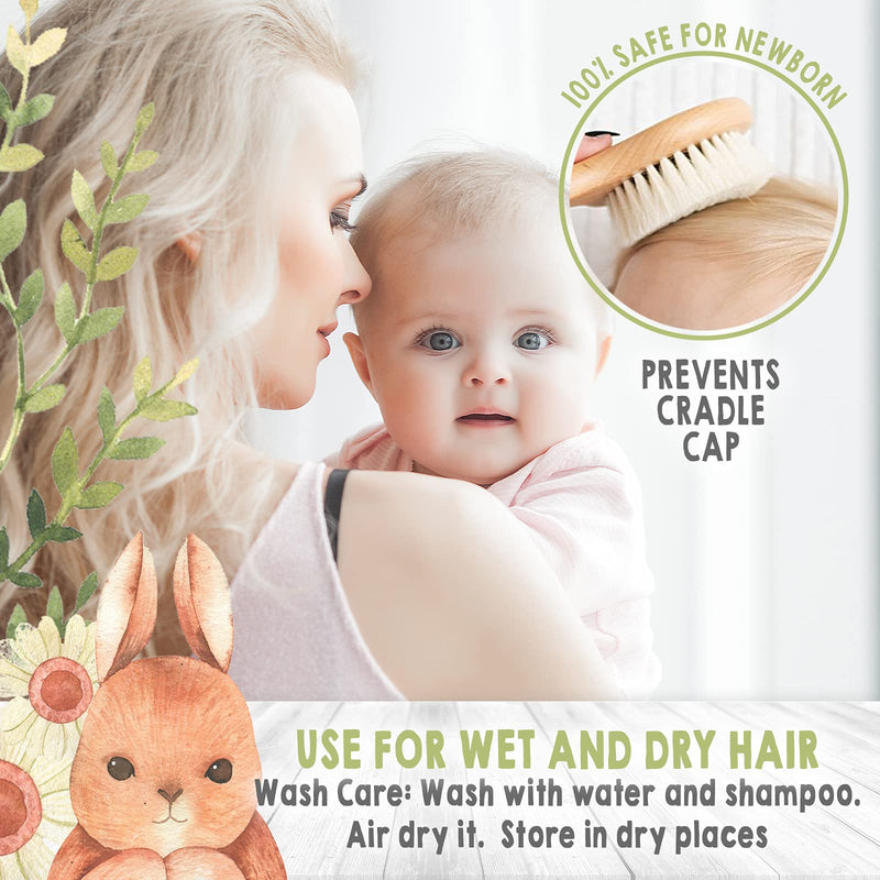 Baby Hair Brush and Baby Comb Set - Wooden Baby Brush with Soft Goat Bristle - Toddler Hair Brush Baby Brush and Comb Set - Baby Brush Set for Newborns - Infant Hair Brush, Cradle Cap (Round, Walnut) Round - NewNest Australia