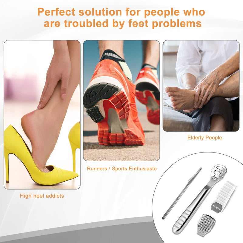 Callus Slicer Foot Scraper - Foot File Callus Remover Feet Callus Razor - Stainless Steel Foot Rasp Hard Skin Heel Callus Removal Pedicure Set For Hand Feet Foot Care With 10 Replacement Blades Silver - NewNest Australia