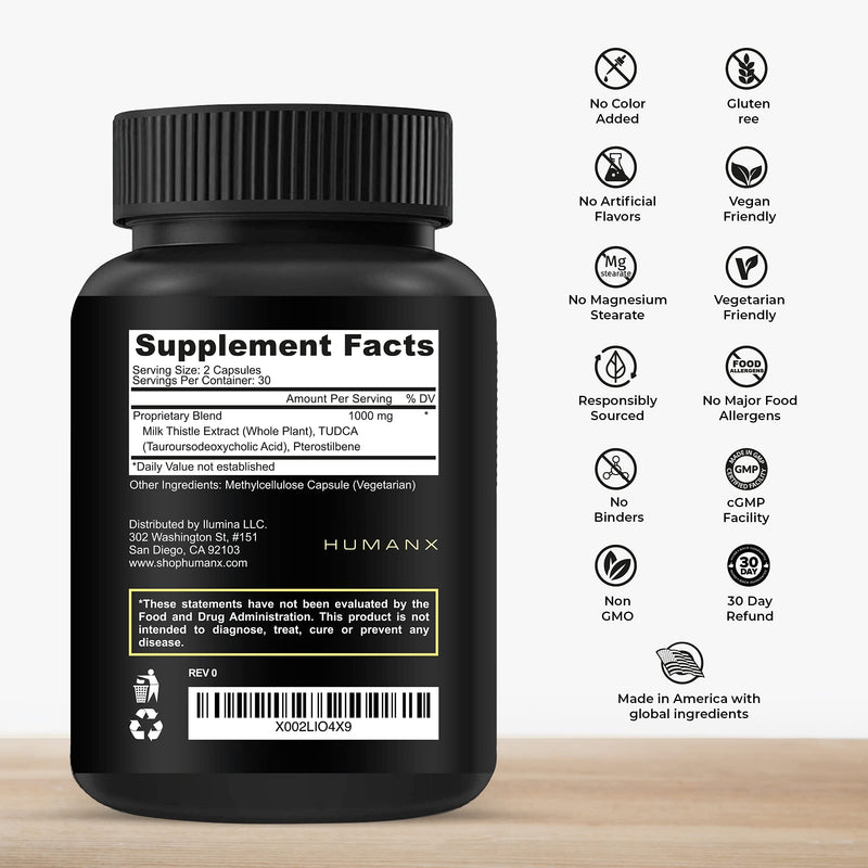 TUDCA+ 1000mg (Tauroursodeoxycholic Acid) - Third Party Tested - Liver Support Supplement, 1000mg Per Serving, Liver Health Aid for Detox and Cleanse - Tudca Bile Salt - by HumanX - NewNest Australia