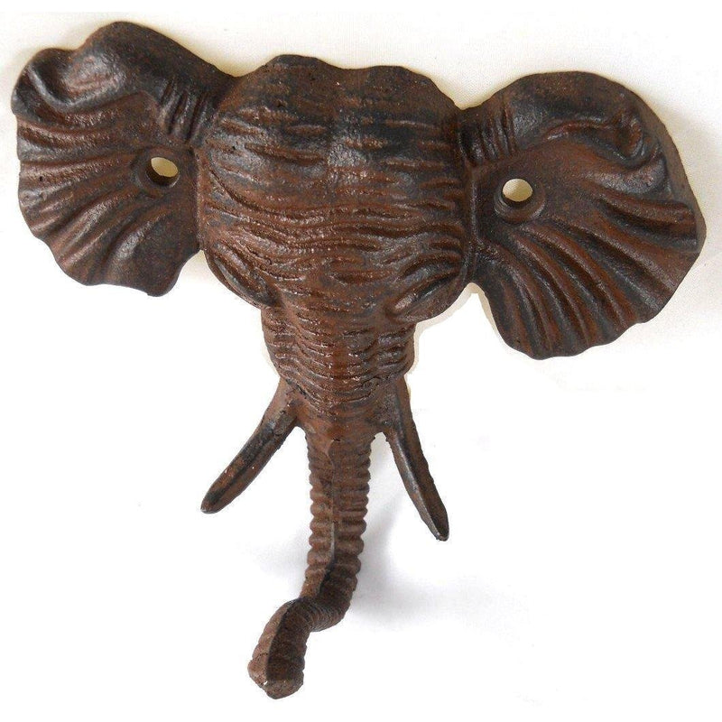 NewNest Australia - Upper Deck Antiqued Reproduction Cast Iron Elephant Head Single Hook Wall Decor 