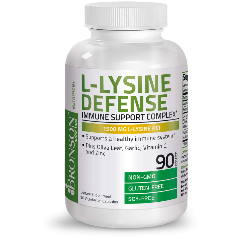 Bronson L-Lysine Defense Immune Support Complex 1500 MG L-Lysine Plus Olive Leaf, Garlic, Vitamin C and Zinc - Non-GMO, 90 Vegetarian Capsules 90 Count (Pack of 1) - NewNest Australia