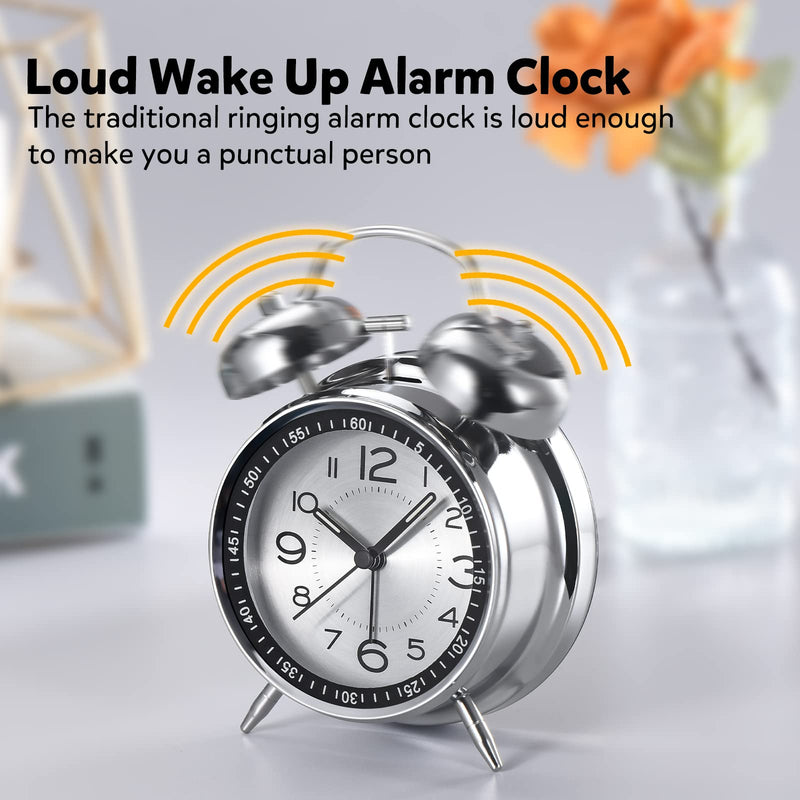 Loud Alarm Clock for Heavy Sleepers Adults,Retro 4 Inch Silent Non-Ticking Quartz with Backlight,Twin Bell Analog Kids Alarm Clocks for Bedrooms Bedside (Blue) Blue - NewNest Australia