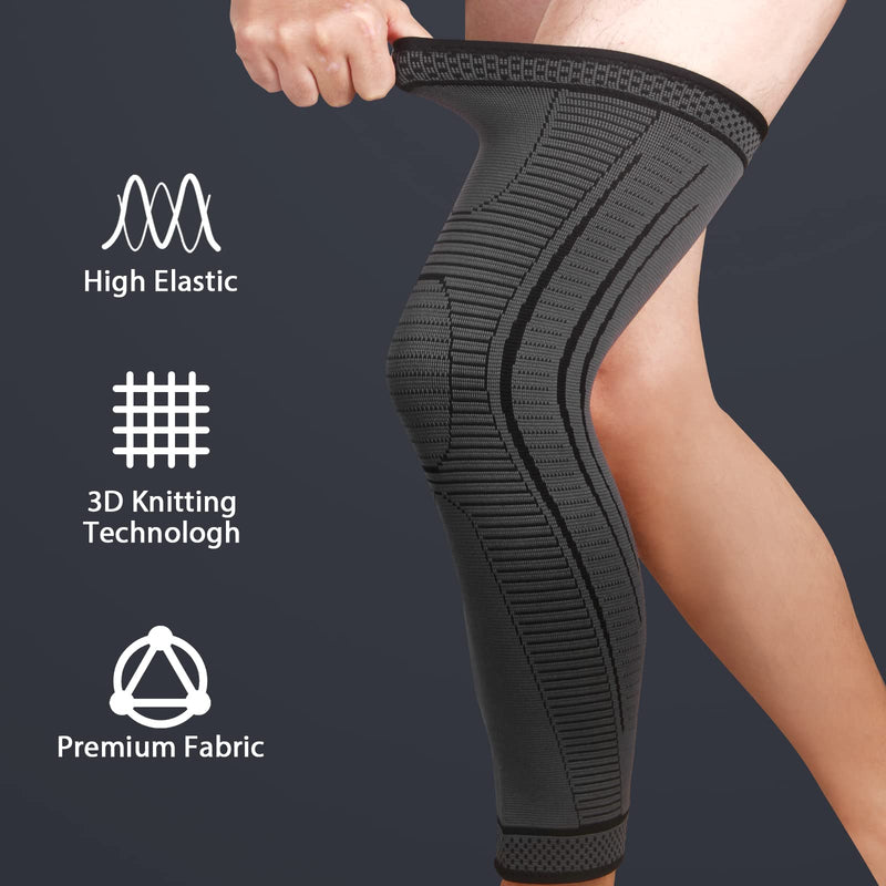 yeloumiss 2 Pack Full Leg Compression Sleeves, Long Knee Brace Support with Anti Slip Silicone for ACJ, PCL, Meniscus Tear, Arthritis, Tendinitis, Men And Women (Black, XL) Black - NewNest Australia