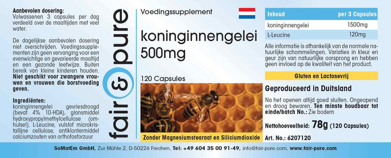 Fair & Pure® - Royal Jelly 500 mg - 120 capsules - Standardized to 4% 10-HDA - Gently freeze-dried - NewNest Australia