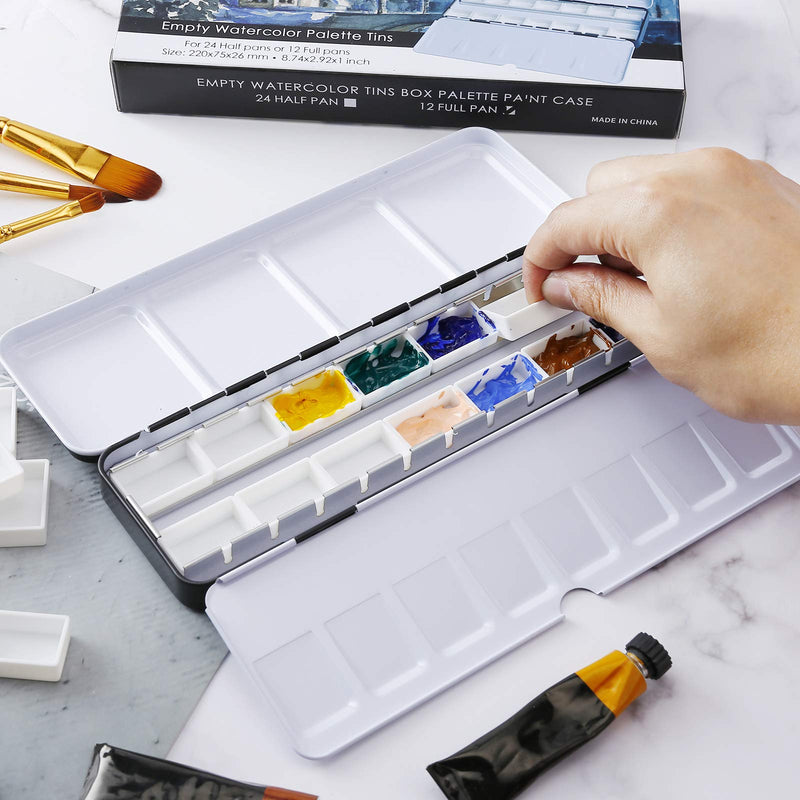 MyArTool Empty Watercolor Palette, Metal Empty Watercolor Tin Palette Paint Case with 12 PCS Empty Full Pans for DIY Travel Watercolor Palette, Acrylic and Oil Painting - NewNest Australia