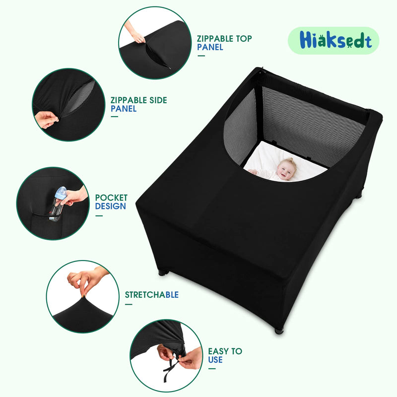 Pack N Play Blackout Cover, Hiaksedt Crib Canopy Cover for Pack and Play, Breathable Blackout Tent for Travel Crib, Portable Stretchy Netting Cover for Indoor Outdoor Travel Playard Black - NewNest Australia
