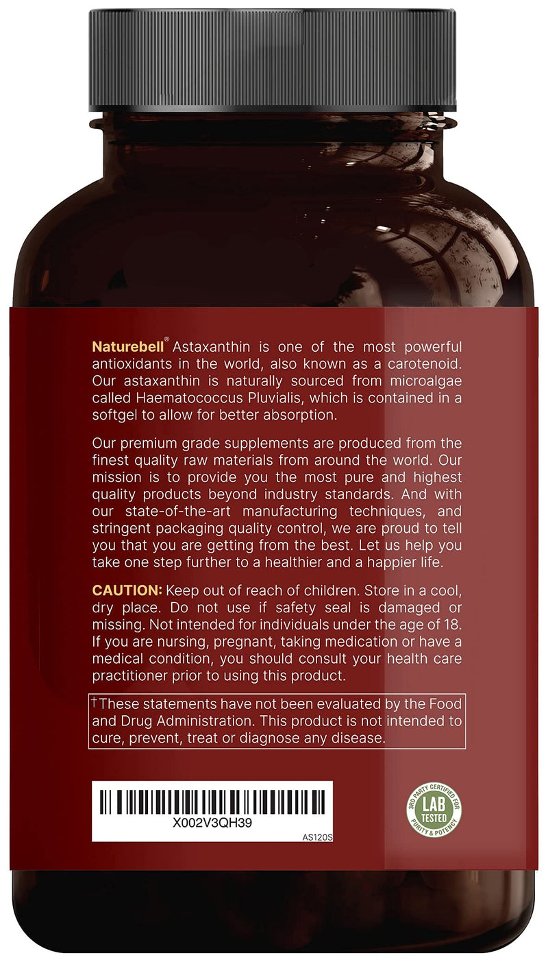 Maximum Strength Astaxanthin Softgel Supplements, Astaxanthin 12mg, 120 Softgels, 4 Month Supply, Strongly Promotes Skin & Joint Health, Hear Function and Immune Support, Non-GMO - NewNest Australia