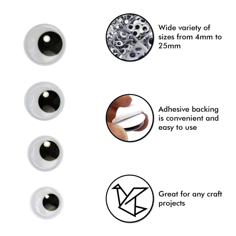 1221 Pieces Wiggle Googly Eyes Self Adhesive Wiggle Eyes (Assorted Sizes) for DIY Crafts Scrapbooking (Classic) Classic - NewNest Australia