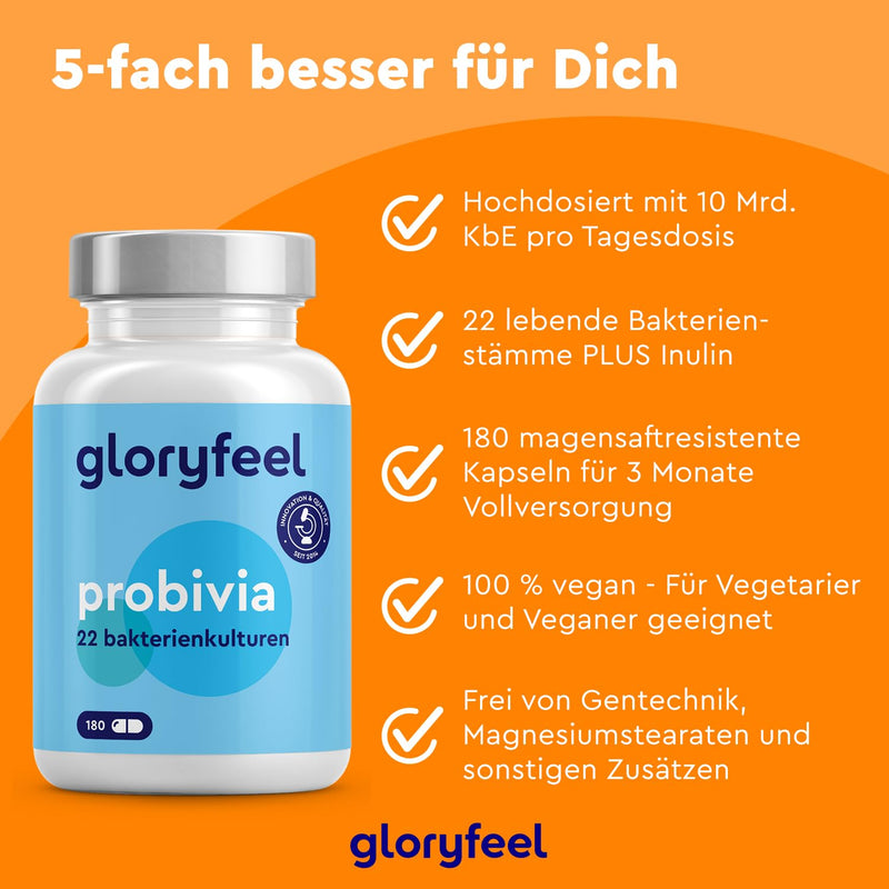 Gloryfeel Probivia Probiotics Capsules, 200 Gastro-Resistant Capsules, 18 Bacterial Strains + Inulin With Lactobacillus And Bifidobacterium, Laboratory Tested Production In Germany - NewNest Australia