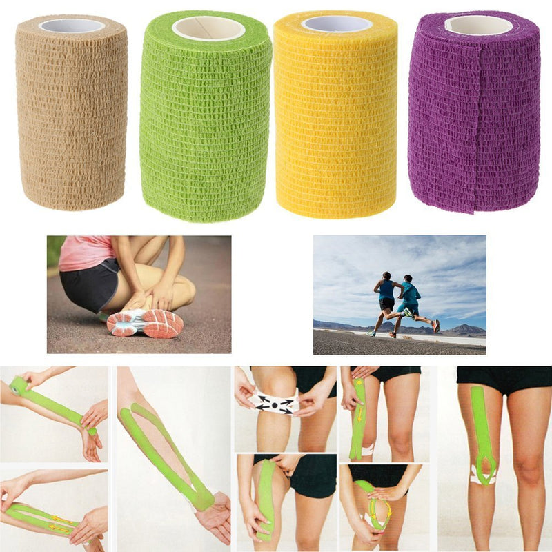 Qigui 4 Rolls Of Self-Adhesive Cohesive Bandage, Adhesive Bandage, Adhesive Bandage, Fixation Bandage, Elastic Bandage, Sports Bandage, Plaster Bandage, Finger Plaster, 1 Inch, 2 Inch, 3 Inch, 4 Inch, Length 4.5 M - NewNest Australia
