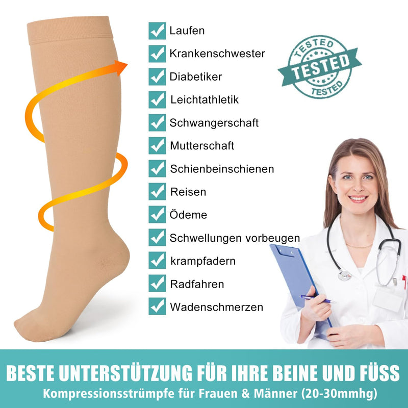 Evolyline Medical compression stockings for women and men, 20-30 mmHg, calf closed toe area, support stockings, compression socks, thrombosis stockings, graduated support for varicose veins edema, beige XL - NewNest Australia