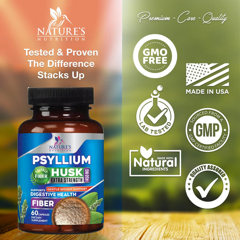 Psyllium Husk Capsules 1450mg - Premium Natural Soluble Fiber Supplement - Psyllium Fiber Helps Support Digestion & Regularity - 60 Capsules 60 Count (Pack of 1) - NewNest Australia