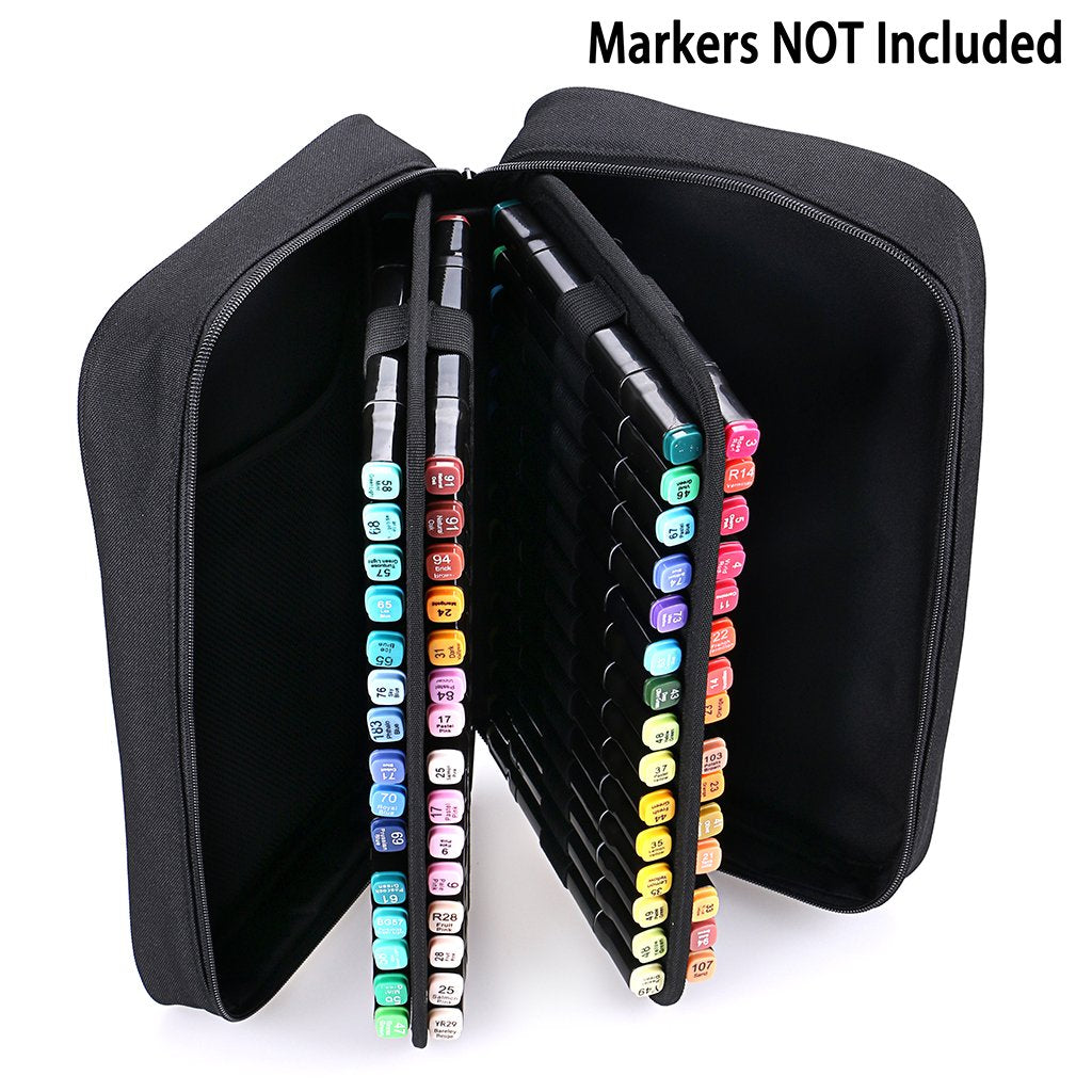 BTSKY Double-Ended Art Marker Carrying Case Organizer for Lipsticks-40  Slots Canvas Zippered Markers Storage(Black)