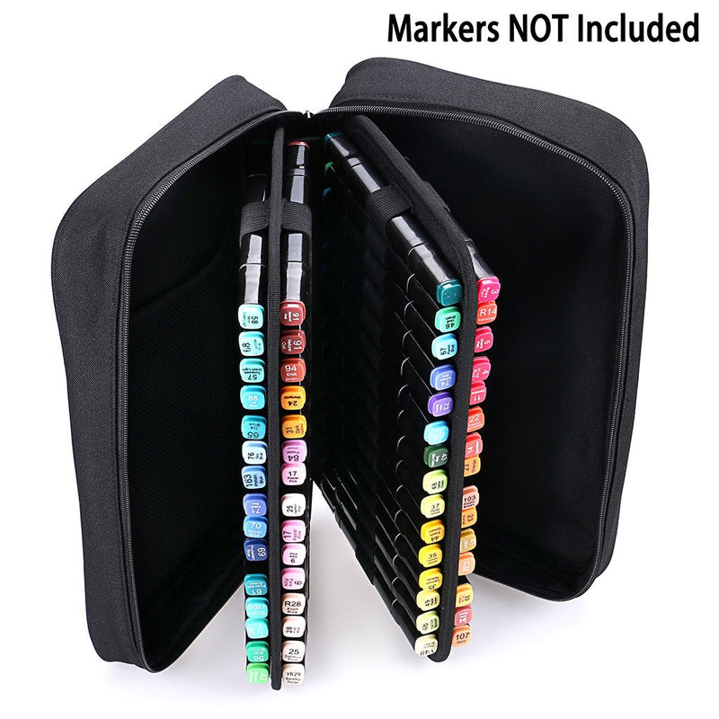 BTSKY Art Marker Carrying Case Lipstick Organizer-60 Slots Canvas Zippered Markers Storage for Touch Spectrum Noir Paint Sharpie Markers, Empty Wallet Only (Black) Black - NewNest Australia