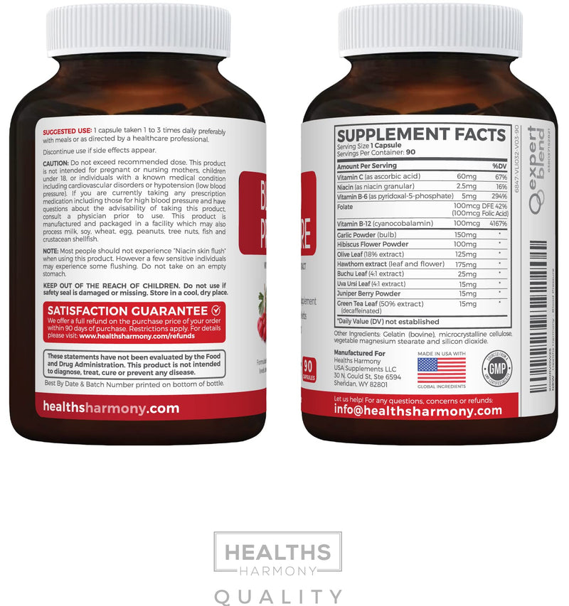 Blood Pressure Support Supplement (Non-GMO) - Premium Natural Herbs, Vitamins & Berries - High Dosage of Hawthorn Extract – Berry Lower Pills – 90 Capsules - NewNest Australia