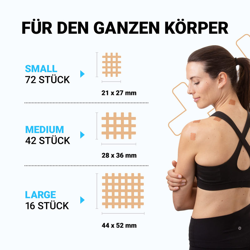 TRUETAPE grid tape/crosstapes - 130 grid plasters in a mix of sizes, acupuncture plasters including instructions, waterproof, strong glue, mix box mix pack - NewNest Australia