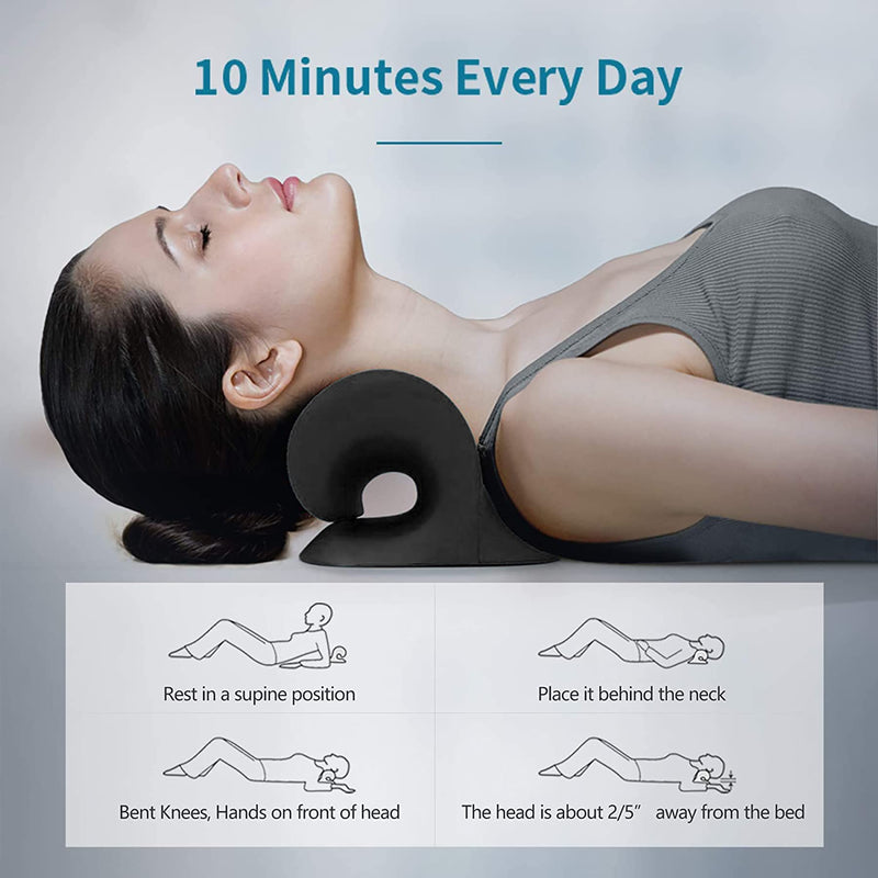 Shoulder Relaxation Pillow Neck Stretching Device to Relieve TMJ Pain and Cervical Spine Alignment Chiropractic Pillow Neck Stretcher Black - NewNest Australia