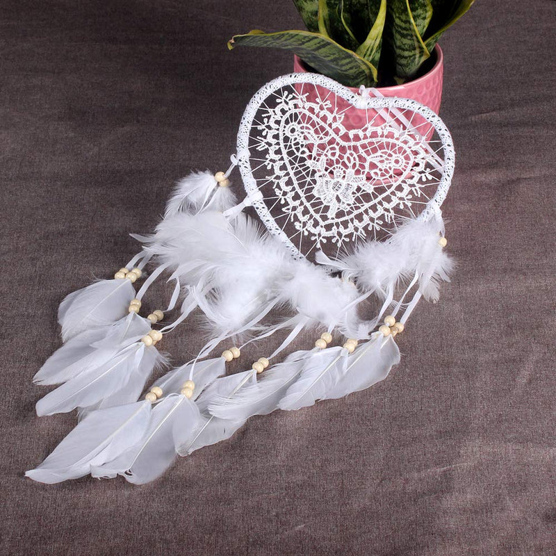 NewNest Australia - WESTONETEK Handmade Heart Shape Feather Dream Catcher Traditional Dreamcatcher Wall Hanging Decoration Ornaments, White 