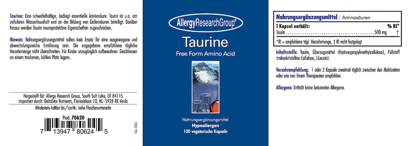 Allergy Research Group Taurine 500mg 100 veg. Capsules - NewNest Australia
