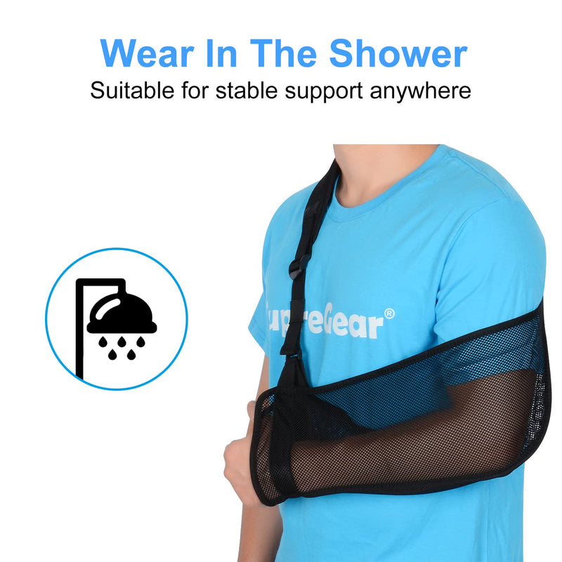 supregear Mesh Arm Sling, Adjustable Lightweight Comfortable Shoulder Arm Immobilizer Sling Breathable Right Left Shoulder Stabilizer Support for Injured Arm Elbow Wrist Hand Black - NewNest Australia