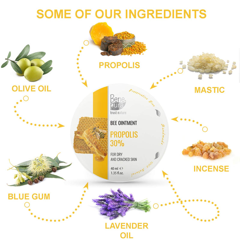 BenePura Propolis Ointment - Itch Relief Cream - Eczema Cream for Adults - Dry Foot Cream for Cracked Heels and Dry Skin - Cracked Heel Repair Cream - Natural Propolis Cream with 30% Propolis - 40 ml - NewNest Australia