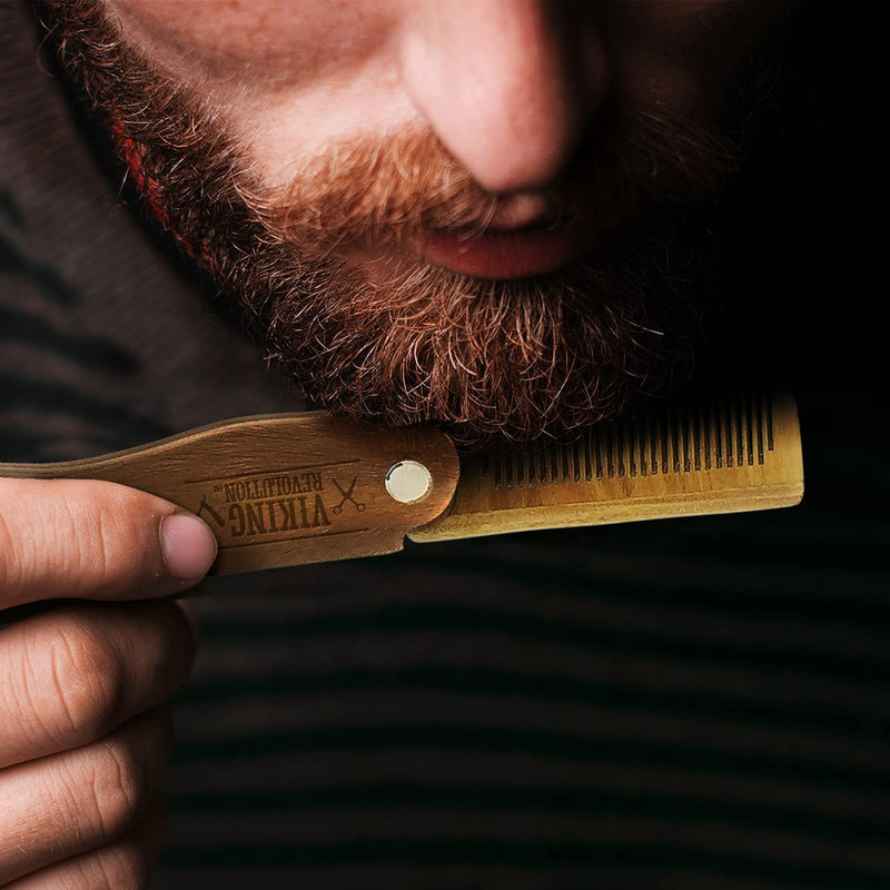 Foldable beard comb for men with case - Natural butterfly comb with gift box - Green sandalwood comb for grooming and combing hair, beards and mustaches from Viking Revolution - NewNest Australia