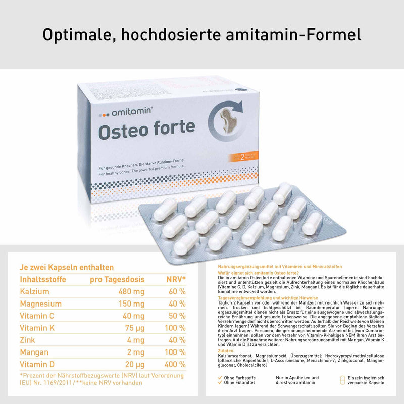 Amitamin Osteo Forte, German Pharmacy Quality, 120 Capsules, High-Dose Premium Formula Made From Vitamin C, D, Calcium, Magnesium, Zinc, Manganese To Maintain Healthy Bones - NewNest Australia