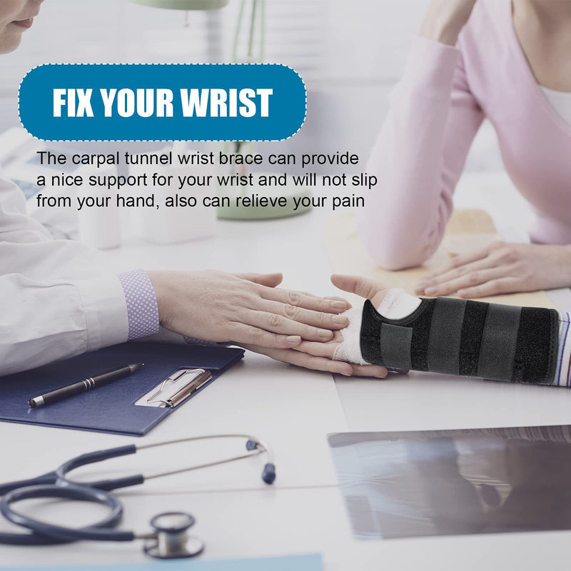SATINIOR 2 Pieces Carpal Tunnel Wrist Brace Support Removable Metal Wrist Splint, Three Adjustable Compression Straps for Tendinitis, Sports Injuries, Pain Relief (Left and Right Hand), Black Right and Left Hand - NewNest Australia