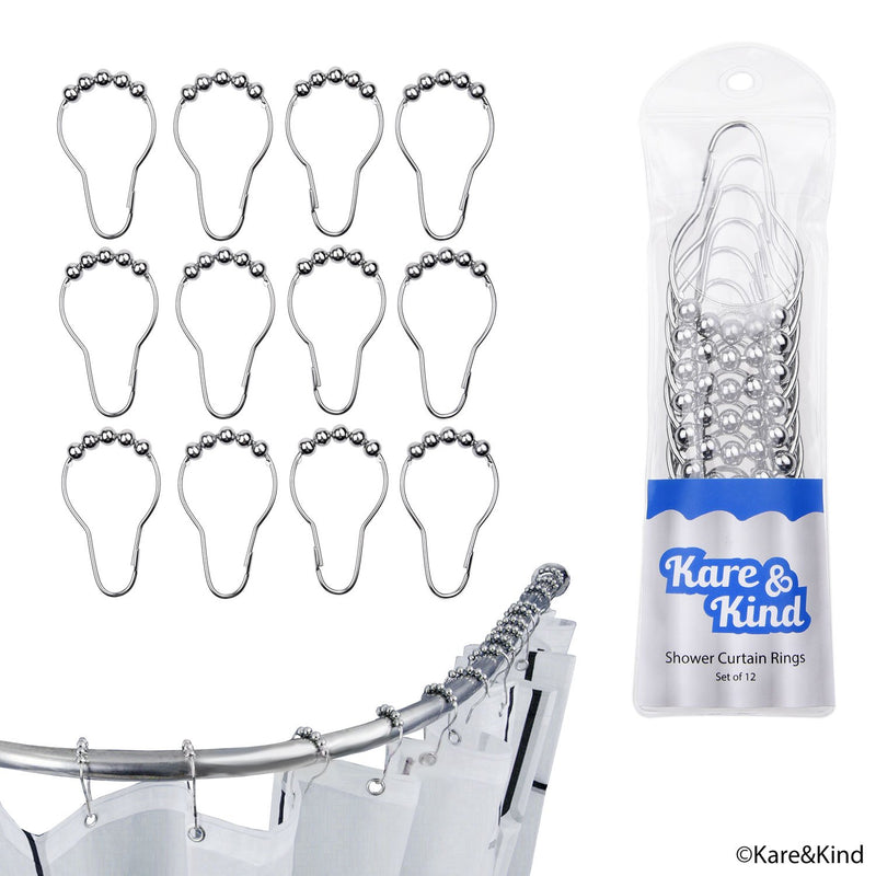 Kare & Kind Shower Curtain Rings - Set of 12 - Friction Free Gliding Rollers - Rust Proof Stainless Steel - Original Heavy Duty Sliding Hangers Polished Chrome - Easy to Install Locking Clips 12 Pack - NewNest Australia