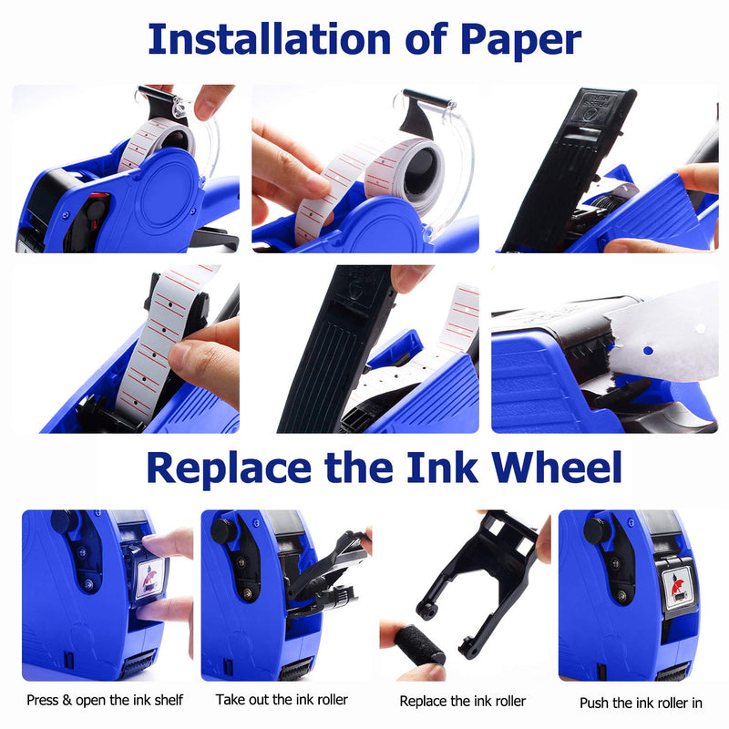 MX-5500 8 Digits Price Tag Gun with 5000 White Sticker Labels and 3 Extra Inker, Price Gun with Labels Kit, Label Maker Pricing Gun Kit, Numerical Tag Gun for Office, Grocery Store Marking (Blue) Blue - NewNest Australia