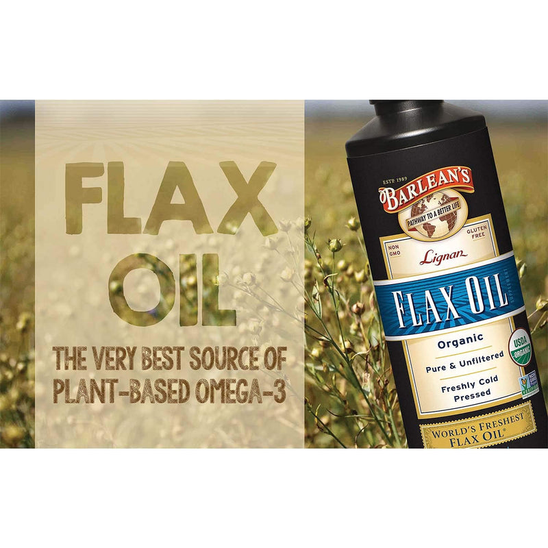 Barlean's Lignan Flaxseed Oil from Cold Pressed Flax Seeds - 7,230mg ALA Omega 3 Fatty Acids for Improving Heart Health - Vegan, USDA Organic, Non GMO, Gluten Free - 8-Ounce Lignan Flax Oil 8 Ounce - NewNest Australia