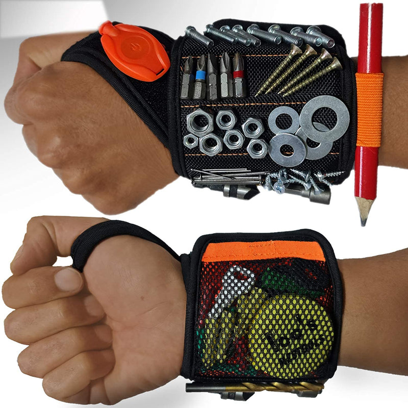 Magnetic Wristband with Flashlight and Tape Measure – Screw, Drill Bit, and Nail Holder with 20 Strong Magnet Pieces Increases Convenience for DIY, Carpenters, Mechanics, and More by MEBTOOLS Adjustable Black - NewNest Australia