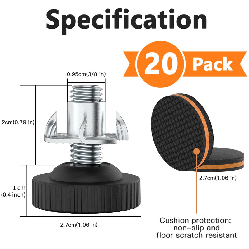 Adjustable Furniture Table Legs Leveling Feet 20 Set - ANhovno Furniture Levelers Screw Set with 3/8" Nut 1/4" Screw - Chair Leg Floor Protectors Rubber Furniture Pads for Hardwood Floor - NewNest Australia