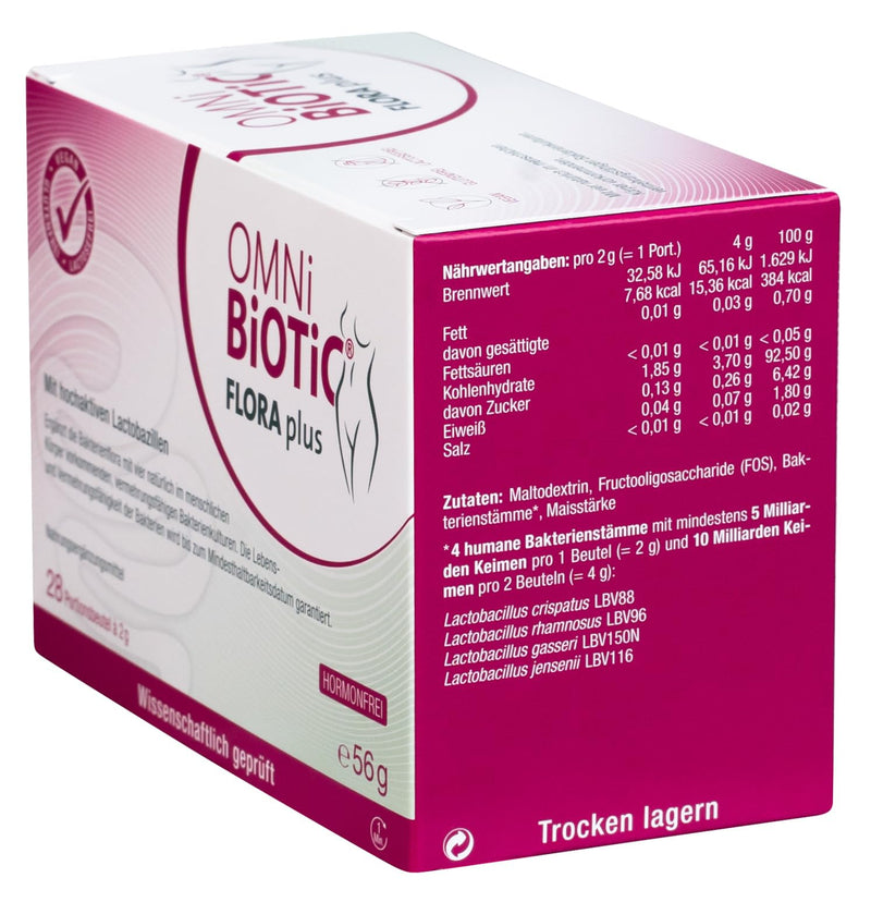 OMNi BiOTiC FLORA plus | 28 servings (56g) | 4 bacterial strains | 10 billion germs per daily dose | powder | With vitamin C | Vegan | Gluten free | Lactose free | For daily use | Simply drink 28 servings (pack of 1) - NewNest Australia