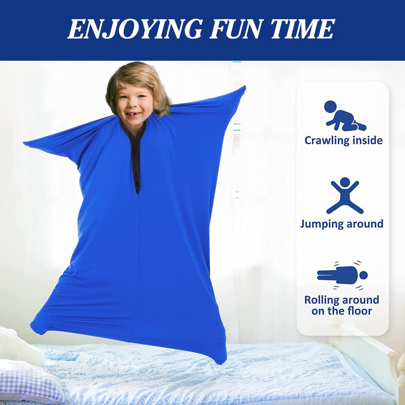 Runmeihe Sensory Body Sock for Kids, 47"x27" Full-Body Wrap Stretchy Body Sox to Relieve Stress for Children with Autism, Anxiety (Height 114-137CM) M(114-137CM) Blue - NewNest Australia