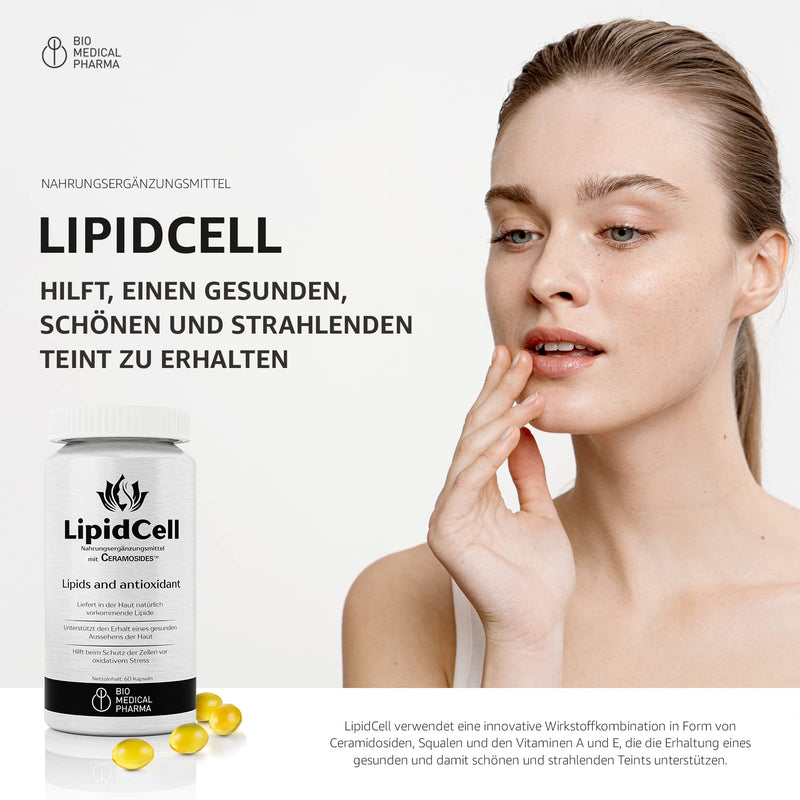 Squalene and Ceramides with Vitamins A & E – Skin Moisture and Anti-Aging Support – Restoring the Hydrolipid Barrier – LipidCell (60 Capsules) - NewNest Australia