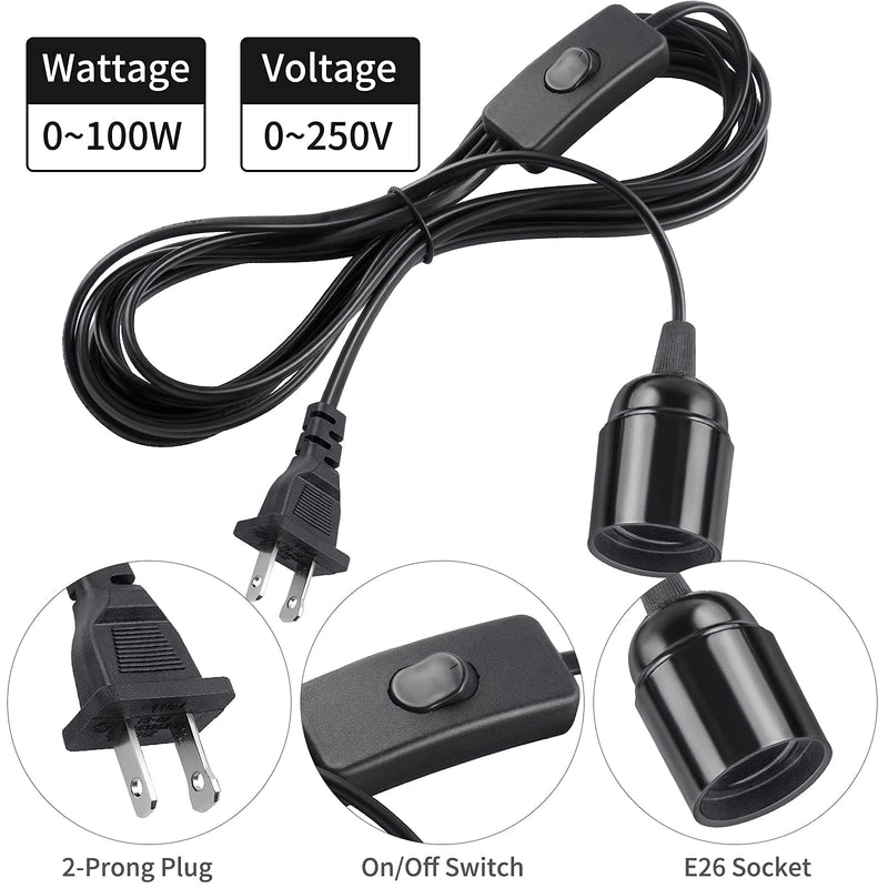 DiCUNO Extension Hanging Lantern Cord Cable, E26 Pendant Light Lamp Socket, On-Off Switch Close to Polarized Plug, 13 Feet, Medium Base for Grow, Plant, Ceiling Lights Fixture, Black, 1 Pack 13ft - Black - NewNest Australia
