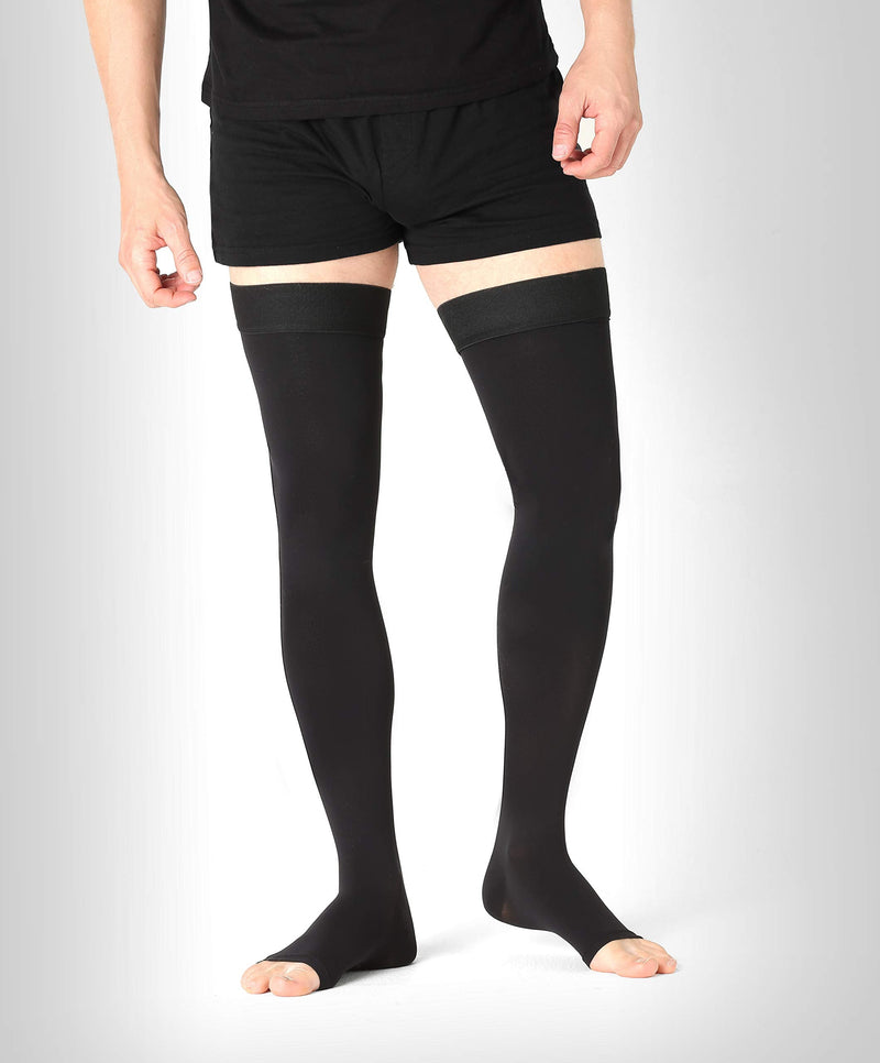 Medical thigh compression stockings - with open toe - for men and women - (Class 2, 23-32 mmHg, 120 Den) - thrombosis stockings - support stockings for flights - Pani TERESA® MEDICA Black Size 3 - Long: A - Look at the third picture - NewNest Australia