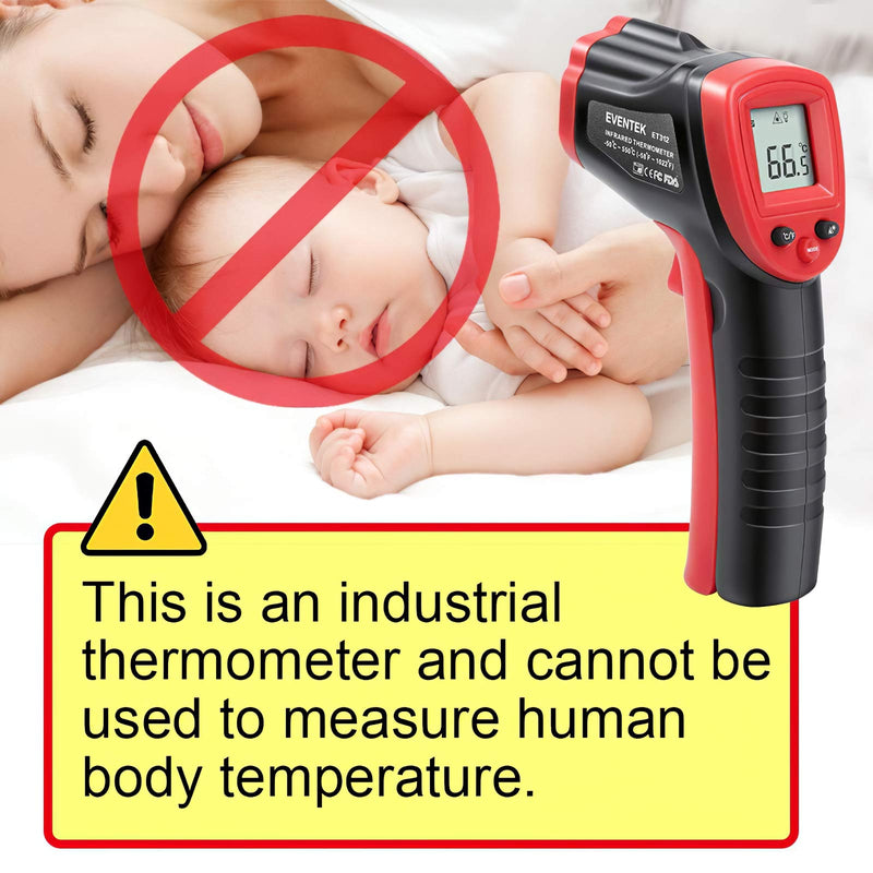 Eventek Infrared Thermometer, -50°C~550°C (-58°F~1022°F) IR Laser Thermometer, Non-Contact Digital Temperature Gun for Kitchen Cooking,BBQ,Chocolate,Pizza,Industrial Red/Black【Non-Body use】 ET312,-50°C~550°C (-58°F~1022°F) - NewNest Australia