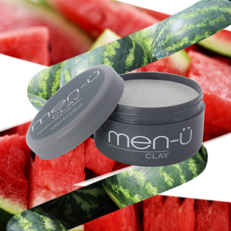 men-u hair CLAY 100ml, mens hair products – Great for matt, choppy and dishevelled styles. SIGNATURE WATERMELON FRAGRANCE - Mens hair wax w/medium hold & matt finish. Single walled 100ml styling puck - NewNest Australia